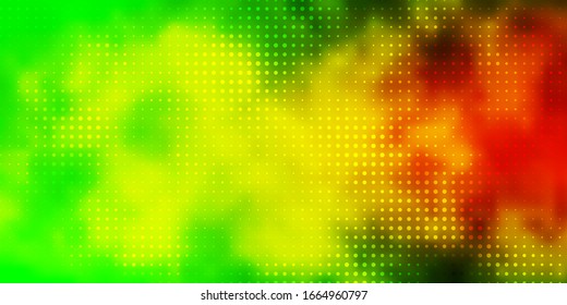 Light Green, Yellow vector backdrop with dots. Abstract decorative design in gradient style with bubbles. Design for posters, banners.