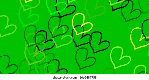 Light Green, Yellow vector backdrop with sweet hearts. Beautiful colored illustration with hearts in celebration style. Design for ad, poster, banner of Valentine Day.