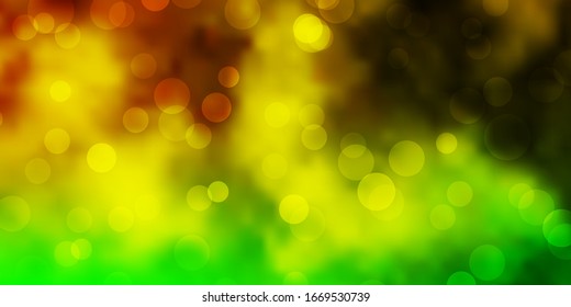Light Green, Yellow vector backdrop with dots. Illustration with set of shining colorful abstract spheres. Pattern for websites.
