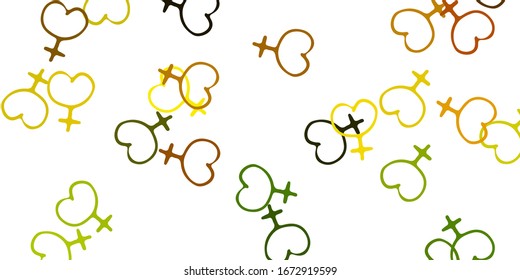 Light Green, Yellow vector backdrop with woman's power symbols. Colorful feminism symbols with a gradient in modern style. Background for International Women’s Day.