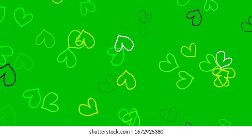 Light Green, Yellow vector backdrop with sweet hearts. Hearts on blurred abstract background with colorful gradient. Pattern for carnival, festival romantic leaflets.
