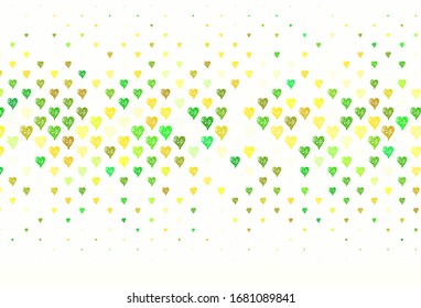 Light Green, Yellow vector backdrop with sweet hearts. Decorative design with hearts in simple style . Pattern for valentine's ad, booklets.