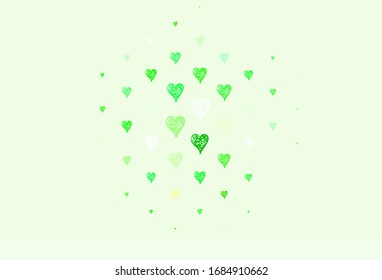 Light Green, Yellow vector backdrop with sweet hearts. Beautiful abstract hearts on colorful gradient background. Design for a business advert of anniversary.