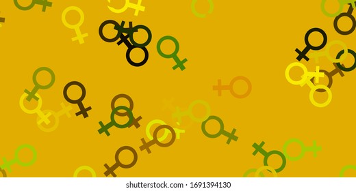 Light Green, Yellow vector backdrop with woman's power symbols. Abstract illustration with a depiction of women's power. Design for International Women’s Day.