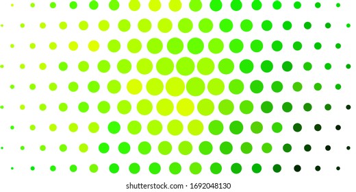 Light Green, Yellow vector backdrop with dots. Abstract decorative design in gradient style with bubbles. Pattern for business ads.