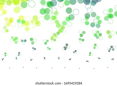 Light Green, Yellow vector backdrop with dots. Abstract illustration with colored bubbles in nature style. Pattern for ads, leaflets.