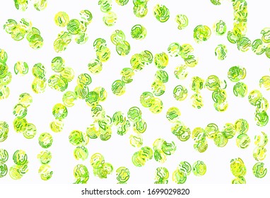 Light Green, Yellow vector backdrop with dots. Blurred decorative design in abstract style with bubbles. Pattern for futuristic ad, booklets.