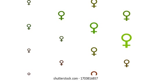 Light Green, Yellow vector backdrop with woman's power symbols. Abstract illustration with a depiction of women's power. Base for your app design.