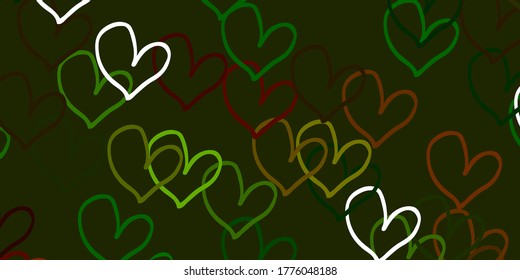 Light Green, Yellow vector backdrop with sweet hearts. Beautiful colored illustration with hearts in celebration style. Pattern for marriage gifts, congratulations.