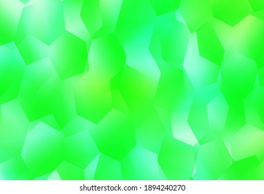 Verde claro, fondo vectorial amarillo con hexágonos. Ilustración de hexágonos coloreados en la superficie borrosa. Patrón para las páginas de aterrizaje.