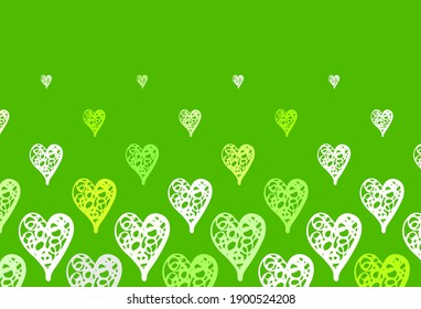 Light Green, Yellow vector backdrop with sweet hearts. Decorative design with hearts in simple style . Pattern for carnival, festival romantic leaflets.
