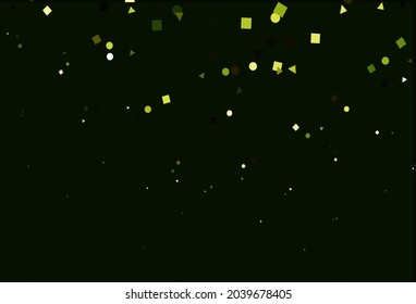 Verde claro, fondo vectorial amarillo con líneas, círculos, rhombus. Ilustración con círculos coloridos, triángulos, rectángulos. Patrón de anuncios comerciales, folletos, folletos