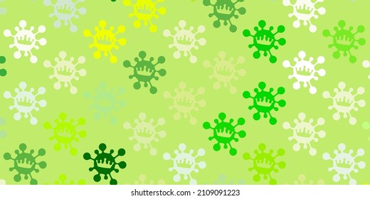 Light green, yellow vector backdrop with virus symbols. Simple design in abstract style with infection forms. Best design for quarantine events.