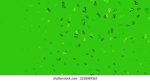 Light Green, Yellow vector backdrop with woman's power symbols. Colorful feminism symbols with a gradient in modern style. Simple design for your web site.