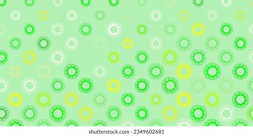 Hellgrüner, gelber Vektorhintergrund mit Virussymbolen. Intelligente Illustration mit Kopfzeichen im dekorativen Stil. Bestes Design für Quarantäneereignisse.