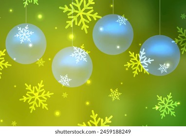 Light Green, Yellow vector backdrop in holiday style. Illustration with gradient Christmas balls, snowflakes. Best design for a college poster, banner.