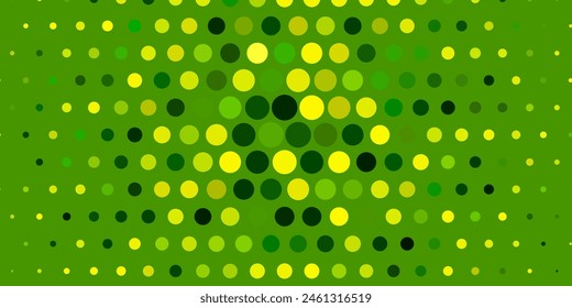 Light Green, Yellow vector backdrop with dots. Illustration with set of shining colorful abstract spheres. Design for posters, banners.