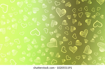 Light Green, Yellow vector background with hearts. Illustration with hearts in love concept for valentine's day. Pattern for carnival, festival romantic leaflets.