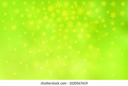 Light Green, Yellow vector background with xmas snowflakes. Glitter abstract illustration with crystals of ice. New year design for your business advert.