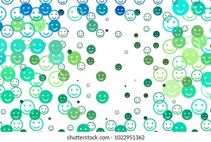 Light Green, Yellow vector background with funny smiles. Beautiful colored illustration with smiles in simple style. Pattern for carnival, festival fun leaflets.
