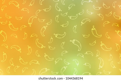 Light Green, Yellow vector background with spicy peppers. Illustration with set of fresh peppers in doodle style. Pattern for menu of cafes, bars, restaurants.