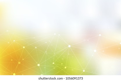 Light Green, Yellow vector background with dots and lines. Abstract illustration with colorful discs and triangles. Completely new template for your brand book.
