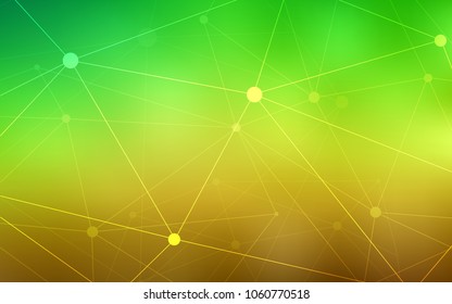 Light Green, Yellow vector background with dots and lines. Glitter abstract illustration with connection of triangle structure. New design for ad, poster, banner of your website.