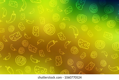 Light Green, Yellow vector background with tasty food. Beautiful colored illustration with food in doodle style. Pattern for ad, booklets, leaflets of restaurants.