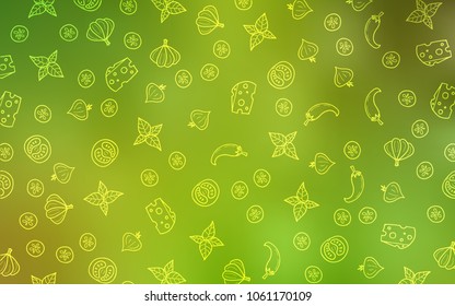Light Green, Yellow vector background with tasty food. Glitter abstract sketch with gourmet food. Pattern for ad, booklets, leaflets of restaurants.