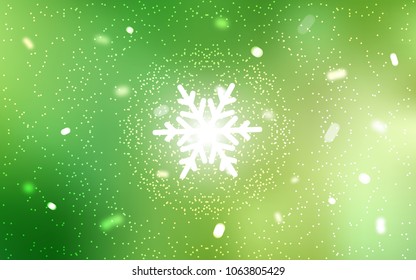 Light Green, Yellow vector background with xmas snowflakes. Snow on blurred abstract background with gradient. The pattern can be used for new year ad, booklets.