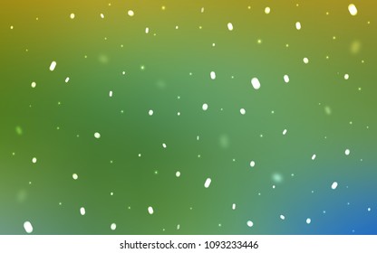Light Green, Yellow vector background with xmas snowflakes. Snow on blurred abstract background with gradient. The template can be used as a new year background.