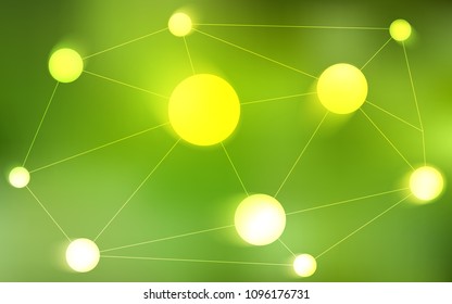 Light Green, Yellow vector background with dots and lines. Abstract illustration with colorful discs and triangles. Pattern can be used for futuristic ad, booklets.