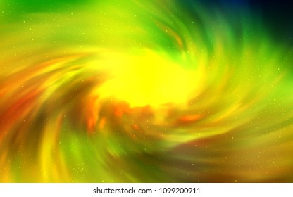 Light Green, Yellow vector background with galaxy stars. Glitter abstract illustration with colorful cosmic stars. Template for cosmic backgrounds.