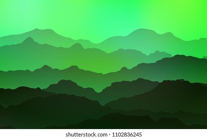 Light Green, Yellow vector background with curved circles. Brand-new colored illustration in mountain style with gradient. Mountain design for your web site.