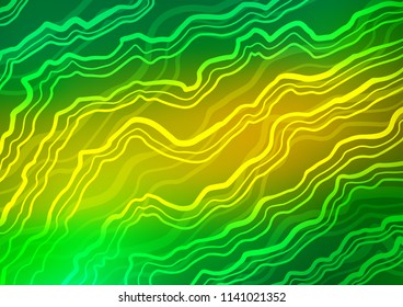 Light Green, Yellow vector background with bent lines. Modern gradient abstract illustration with bandy lines. Pattern for your business design.