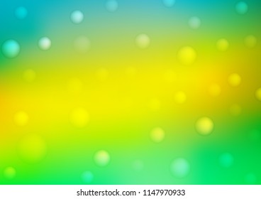 Light Green, Yellow vector background with dots. Glitter abstract illustration with blurred drops of rain. Beautiful design for your business natural advert.