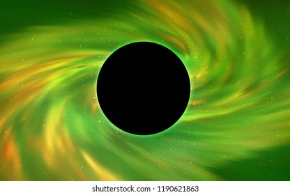 Light Green, Yellow vector background with a black hole, sky. Illustration with colorful milky way stars and a black hole. Pattern for posters, banners of sales.