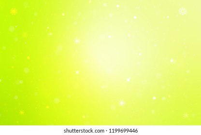Light Green, Yellow vector background with xmas snowflakes. Blurred decorative design in xmas style with snow. The pattern can be used for new year ad, booklets.