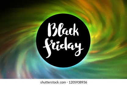 Light Green, Yellow vector background with a black hole, sky. Decorative design in space style with a black hole. Backdrop for ads, leaflets of Black Friday.