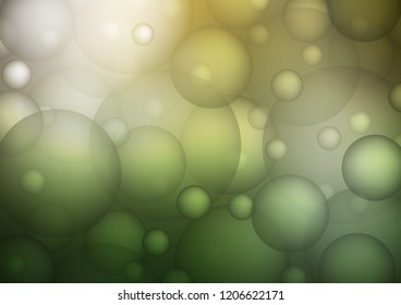 Light Green, Yellow vector background with bubbles. Glitter abstract illustration with blurred drops of rain. Completely new template for your brand book.