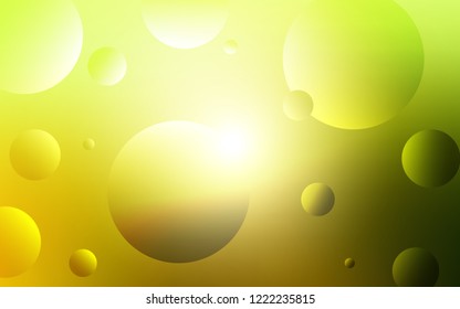 Light Green, Yellow vector background with bubbles. Glitter abstract illustration with blurred drops of rain. Pattern can be used for futuristic ad, booklets.