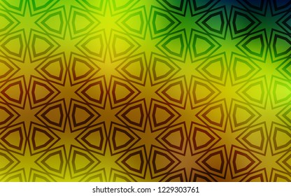 Light Green, Yellow vector background with colored stars. Blurred decorative design in simple style with stars. Template for sell phone backgrounds.
