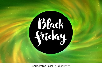 Light Green, Yellow vector background with a black hole, sky. Illustration with colorful milky way stars and a black hole. Backdrop for super sales on Black Friday.