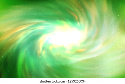 Light Green, Yellow vector background with galaxy stars. Shining colored illustration with bright astronomical stars. Template for cosmic backgrounds.