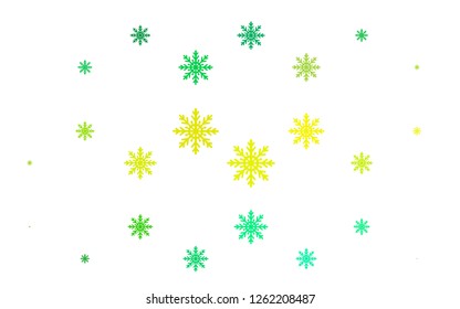 Light Green, Yellow vector background with xmas snowflakes. Modern geometrical abstract illustration with crystals of ice. New year design for your business advert.