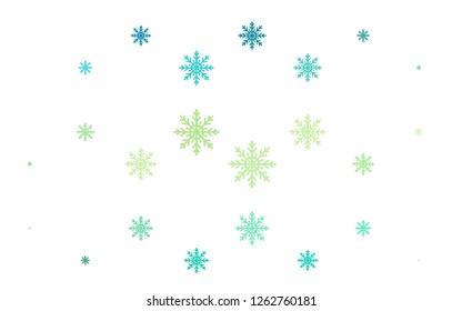 Light Green, Yellow vector background with xmas snowflakes. Glitter abstract illustration with crystals of ice. The pattern can be used for new year ad, booklets.