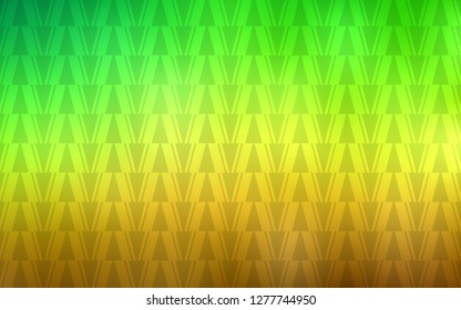 Light Green, Yellow vector background with triangles, lines. Triangles on abstract background with colorful gradient. Pattern for booklets, leaflets