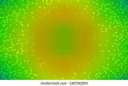 Light Green, Yellow vector background with astronomical stars. Shining colored illustration with bright astronomical stars. Template for cosmic backgrounds.
