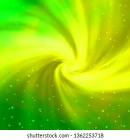 Light Green, Yellow vector background with small and big stars. Decorative illustration with stars on abstract template. Theme for cell phones.