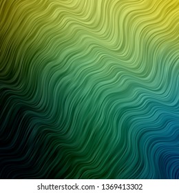 Light Green, Yellow vector background with bent lines. Bright illustration with gradient circular arcs. Template for cellphones.